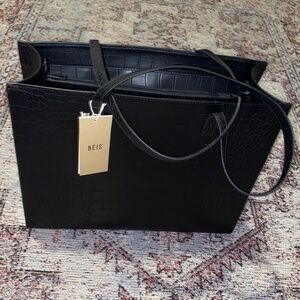 BEIS Black Croc Tote Bag